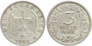3 Mark / 3 Reichsmark Repubblica di Weimar (1918-1933) Argento 