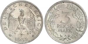 3 Mark / 3 Reichsmark Repubblica di Weimar (1918-1933) Argento 
