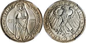 3 Mark / 3 Reichsmark Repubblica di Weimar (1918-1933) Argento 