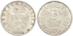 3 Mark / 3 Reichsmark Repubblica di Weimar (1918-1933) Argento 