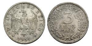 3 Mark / 3 Reichsmark República de Weimar (1918-1933) Plata 