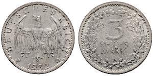 3 Mark / 3 Reichsmark República de Weimar (1918-1933) Plata 