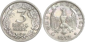 3 Mark / 3 Reichsmark República de Weimar (1918-1933) Plata 