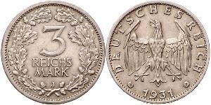 3 Mark / 3 Reichsmark República de Weimar (1918-1933) Plata 