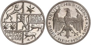3 Mark / 3 Reichsmark República de Weimar (1918-1933) Plata 