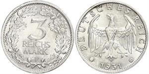 3 Mark / 3 Reichsmark República de Weimar (1918-1933) Plata 