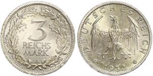 3 Mark / 3 Reichsmark Weimarer Republik (1918-1933) Silber 