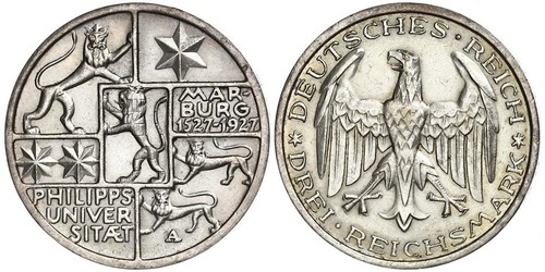 3 Mark / 3 Reichsmark Weimar Republic (1918-1933) Silver 