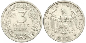 3 Mark / 3 Reichsmark 魏瑪共和國 (1919 - 1933) 銀 
