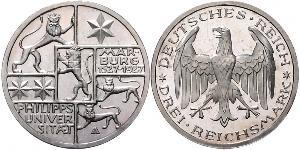 3 Mark / 3 Reichsmark 魏瑪共和國 (1919 - 1933) 銀 