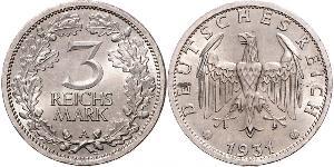 3 Mark / 3 Reichsmark 魏瑪共和國 (1919 - 1933) 銀 