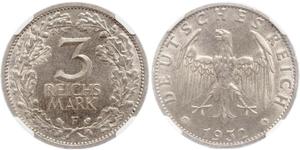 3 Mark / 3 Reichsmark 魏瑪共和國 (1919 - 1933) 銀 