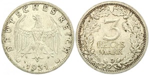 3 Mark / 3 Reichsmark 魏瑪共和國 (1919 - 1933) 銀 