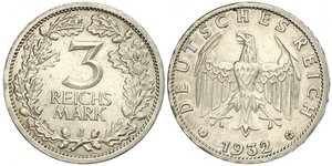 3 Mark / 3 Reichsmark 魏瑪共和國 (1919 - 1933) 銀 
