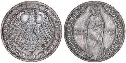 3 Mark / 3 Reichsmark 魏瑪共和國 (1919 - 1933) 銀 