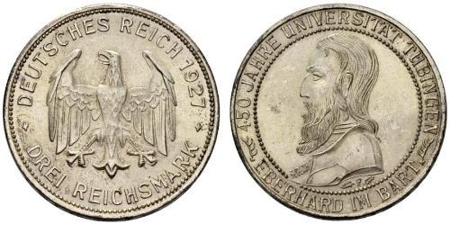 3 Mark / 3 Reichsmark 魏瑪共和國 (1919 - 1933) 銀 