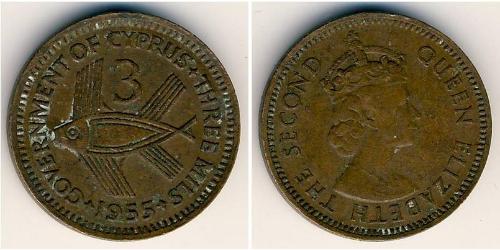 3 Mill British Cyprus (1878 - 1960) Bronze Elizabeth II (1926-2022)