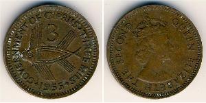 3 Mill British Cyprus (1878 - 1960) Bronzo Elisabetta II (1926-2022)