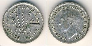 3 Penny Australie (1939 - ) Argent George VI (1895-1952)