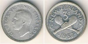 3 Penny Nuova Zelanda Argento Giorgio VI (1895-1952)