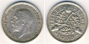 3 Penny Regno Unito (1922-) Argento Giorgio V (1865-1936)