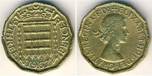 3 Penny Reino Unido (1922-) Bronce Isabel II (1926-2022)