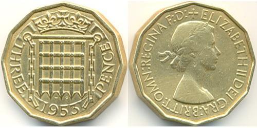 3 Penny Feriind Kiningrik (1922-) Bronze Elizabeth II (1926-2022)