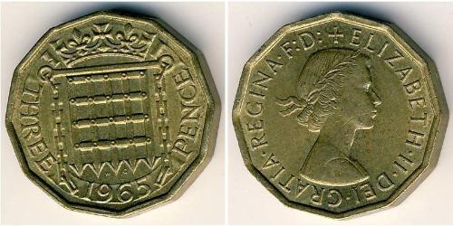 3 Penny Vereinigtes Königreich Messing 