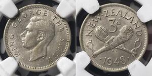 3 Penny Nueva Zelanda Níquel/Cobre Jorge VI (1895-1952)