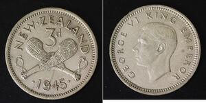 3 Penny Nueva Zelanda Plata Jorge VI (1895-1952)