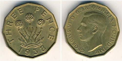 3 Penny 英国 黃銅 