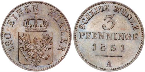 3 Pfennig Reino de Prusia (1701-1918) Cobre 