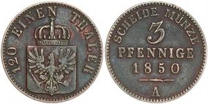 3 Pfennig Royaume de Prusse (1701-1918) Cuivre 