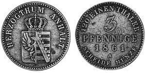 3 Pfennig Anhalt-Bernburg (1603 - 1863) Rame Alessandro Carlo di Anhalt-Bernburg(1805 – 1863)