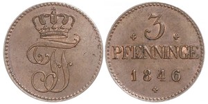 3 Pfennig Meclemburgo-Schwerin (1352-1918) Rame Federico Francesco II di Meclemburgo-Schwerin