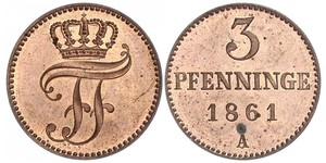 3 Pfennig Meclemburgo-Schwerin (1352-1918) Rame Federico Francesco II di Meclemburgo-Schwerin