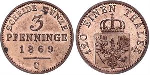 3 Pfennig Regno di Prussia (1701-1918) Rame 