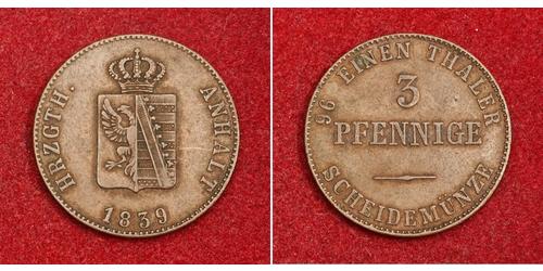 3 Pfennig Anhalt-Bernburg (1603 - 1863) 銀 Alexander Karl, Duke of Anhalt-Bernburg (1805 – 1863)