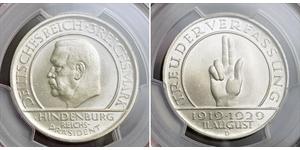 3 Reichsmark République de Weimar (1918-1933) Argent Paul von Hindenburg