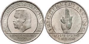 3 Reichsmark République de Weimar (1918-1933) Argent Paul von Hindenburg