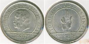 3 Reichsmark Repubblica di Weimar (1918-1933) Argento Paul von Hindenburg