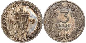 3 Reichsmark Repubblica di Weimar (1918-1933) Argento 
