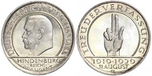 3 Reichsmark Repubblica di Weimar (1918-1933) Argento Paul von Hindenburg