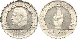 3 Reichsmark Repubblica di Weimar (1918-1933) Argento Paul von Hindenburg