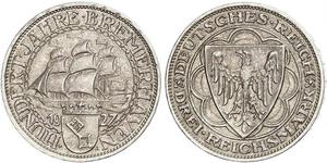 3 Reichsmark Repubblica di Weimar (1918-1933) Argento 