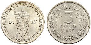 3 Reichsmark Repubblica di Weimar (1918-1933) Argento 