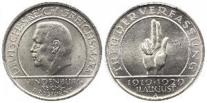 3 Reichsmark Repubblica di Weimar (1918-1933) Argento Paul von Hindenburg