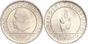 3 Reichsmark Repubblica di Weimar (1918-1933) Argento Paul von Hindenburg