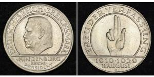 3 Reichsmark Repubblica di Weimar (1918-1933) Argento Paul von Hindenburg