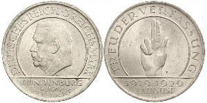 3 Reichsmark Repubblica di Weimar (1918-1933) Argento Paul von Hindenburg